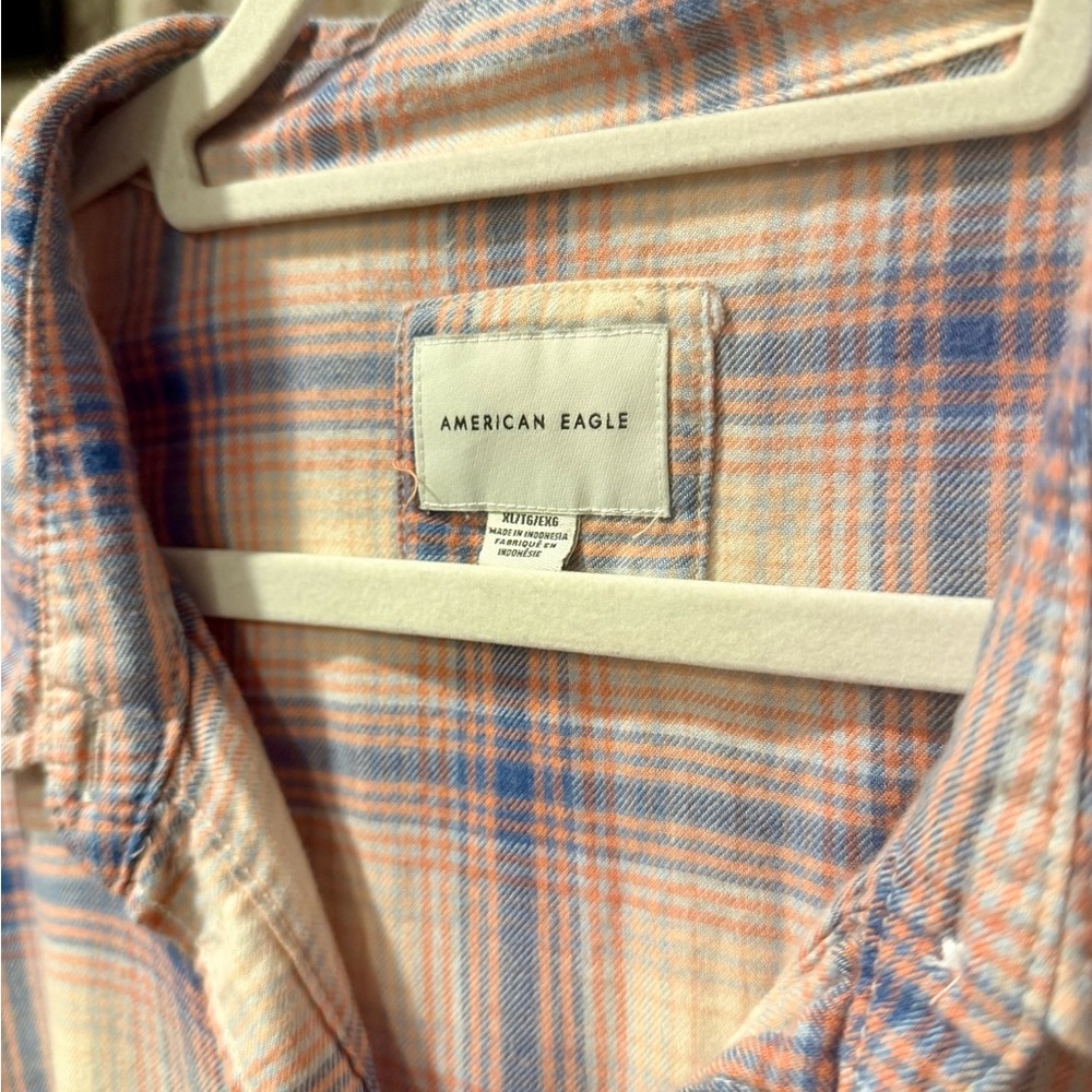 American Eagle Outfitters Women’s Casual Plaid Shirt - Pink and Blue XL - Picture 3 of 4